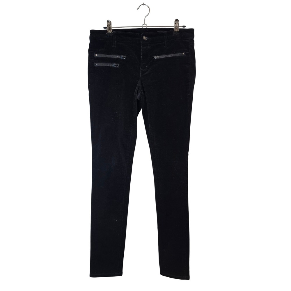 Club Monaco Corduroy Pants Womens 2 Black Skinny Moto Zipper Velvet